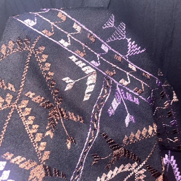 Free People black mini dress size XS with back tie and deep V bk w/ embroidery - Picture 12 of 13